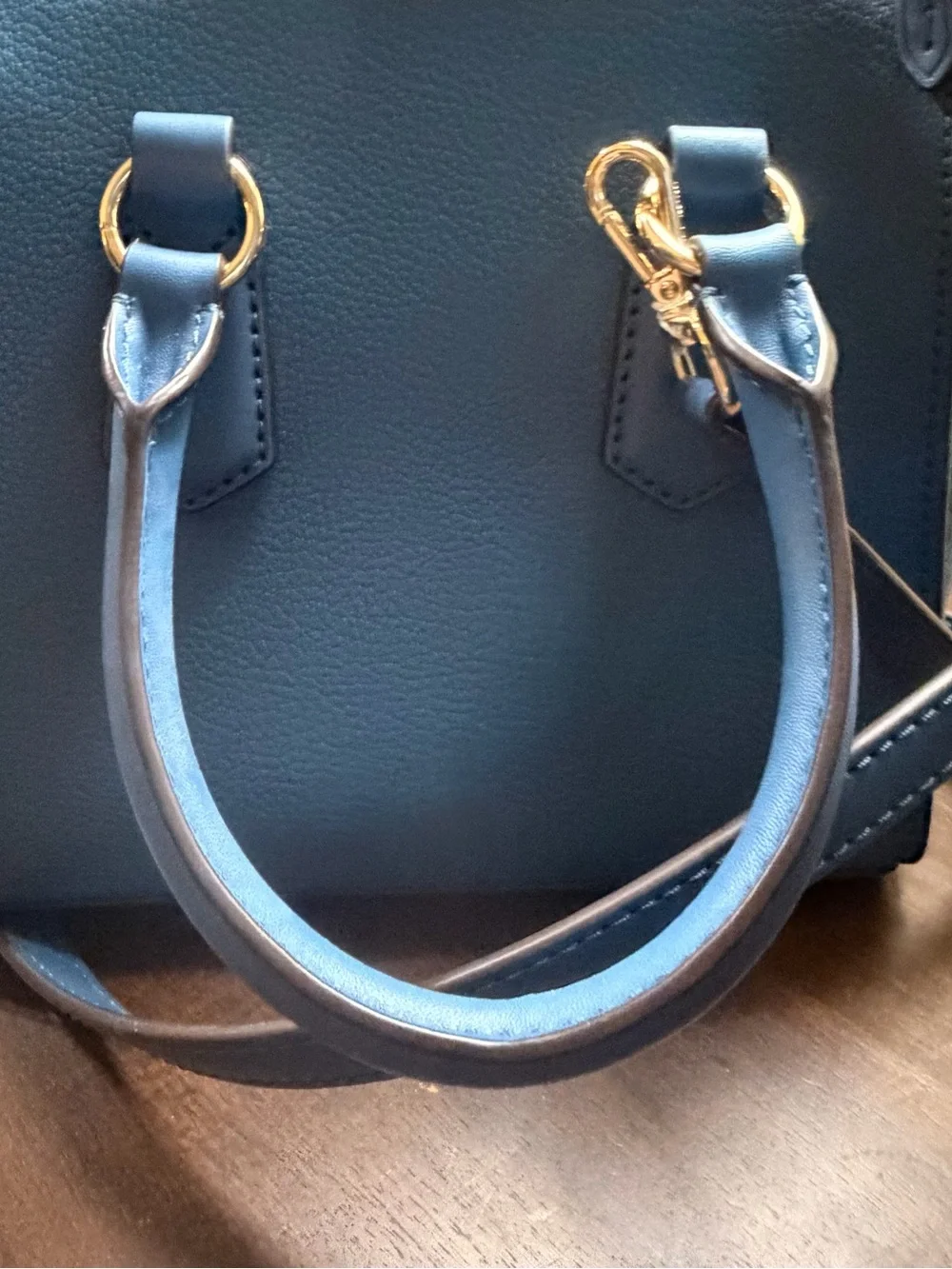 Michael Kors Blue Leather Satchel with Gold Hardware